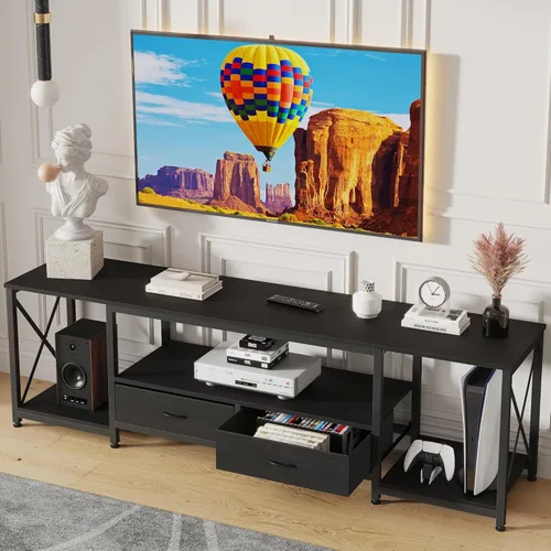 GYIIYUO Soporte de TV con cajón de tela para TV de 50 y 55 pulgadas, centro de entretenimiento y consola de TV industrial con estantes de
