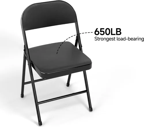 Miniatura 5 de Paquete de 4 sillas plegables acolchadas de cuero, marco de metal con asiento y respaldo de piel sintética, capacidad de 650 libras, silla plegable
