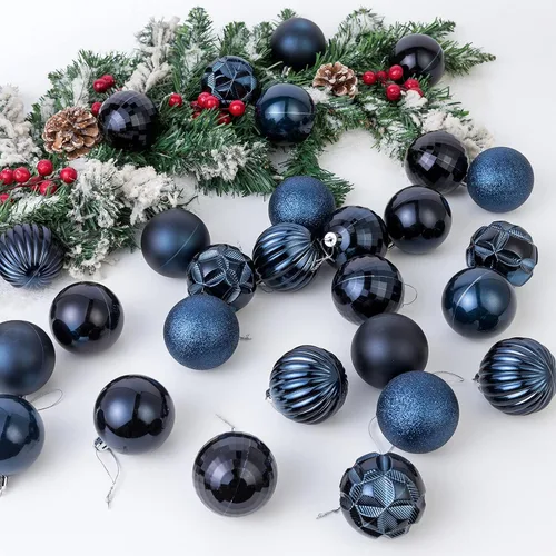 Miniatura 27 de AMS Esferas de Navidad de 2.36 pulgadas/60mm, 34 unidades, adornos grandes, decoraciones para fiestas, inastillables, colgantes festivos para Negro