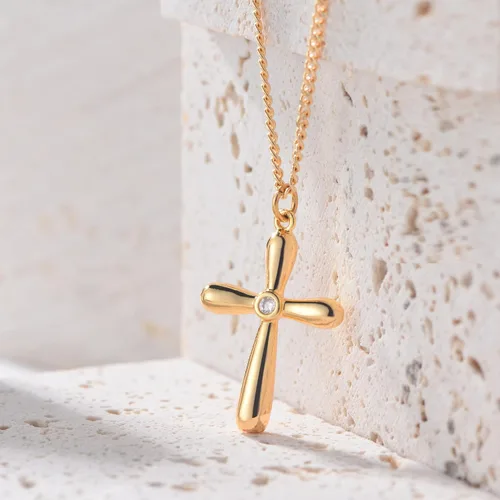 Miniatura 170 de Fettero - Collar con dije de cruz de fe, chapado en oro de 14 K, cadena fina, minimalista, simple, pequeña, para oración, regalo de joyería religiosa