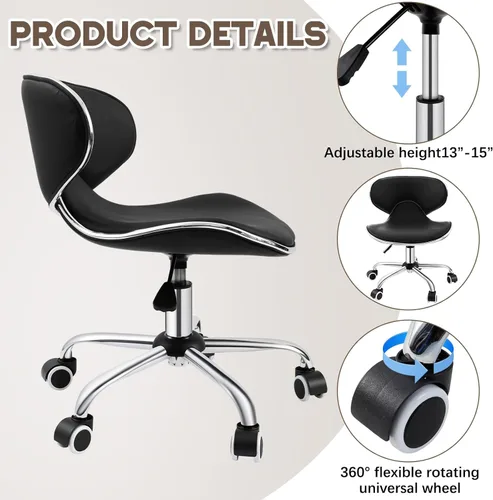 Miniatura 3 de Geelin Silla de pedicura para tecnología de uñas, taburete ergonómico con soporte de espalda, taburete hidráulico ajustable para spa con ruedas
