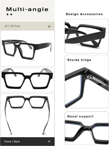 Miniatura 2 de Pro Acme Gafas cuadradas de gran tamaño con luz azul para hombres y mujeres, a la moda, rectangulares, con marco grueso, UV400, gafas falsas