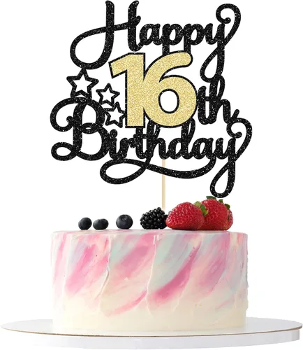 Miniatura 15 de 1 Pieza Feliz Cumpleaños 60 Decoración Superior para Pastel Negro Dorado con Purpurina Brindis por 60 Años Palillo para Pastel de Cumpleaños 60