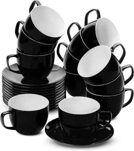 Miniatura 13 de BTaT Tazas de té y platillos de porcelana - 6 onzas, negro, juego de 6, adultos