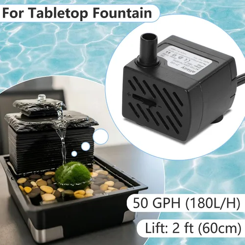 Miniatura 2 de alizzy Bomba de agua pequeña de 50 GPH (180L/H) de 3 W con tubo y flujo ajustable para fuente de mesa, acuario, pecera, hidropónica