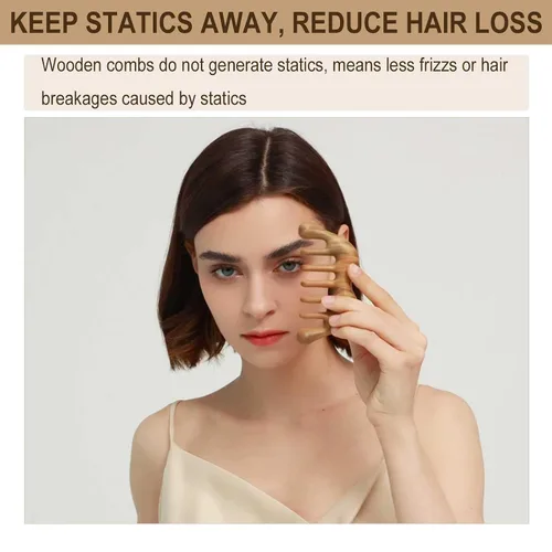 Miniatura 7 de Peine de dientes anchos para desenredar el cabello grueso, masajeador de cuero cabelludo de madera para cuero cabelludo Gua Sha, sándalo verde