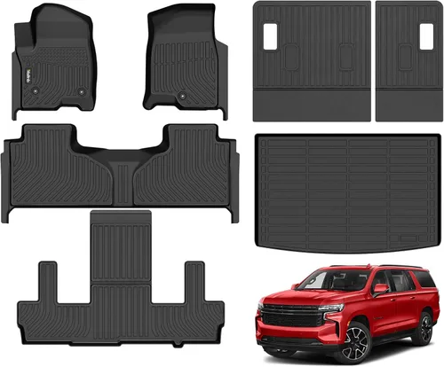 Tapetes de piso para todo clima y forro de carga con respaldo para Chevrolet Suburban de 7 asientos 2021-2025 / GMC Yukon XL de 7 asientos con