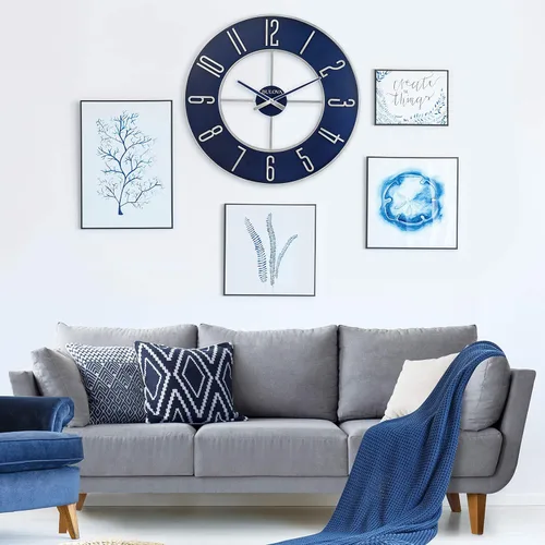 Miniatura 3 de Bulova Reloj de pared de gran tamaño de acero azul, modelo C4809, 27 pulgadas de diámetro, elegante acabado plateado y azul, diseño contemporáneo