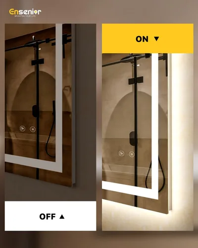 Miniatura 4 de Ensenior Espejo de Baño LED de 40" x 32" con Luz Frontal y Posterior, Espejos de Pared Regulables sin Escalones con Anti-Empañamiento, A Prueba
