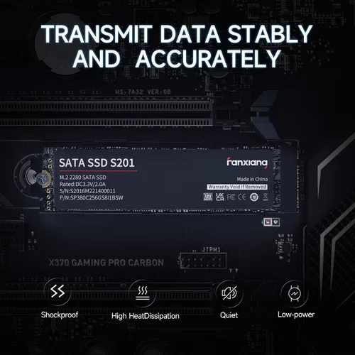 Miniatura 7 de fanxiang S201 128GB M.2 SATA SSD 2280 SATA III 6Gb/s Unidad interna de estado sólido, caché SLC para aumentar la velocidad, velocidad de lectura