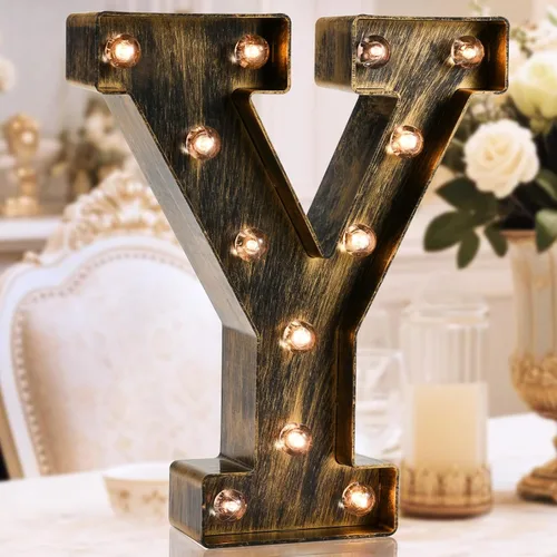Oycbuzo - Cartel de letras con luces LED doradas y negras, estilo industrial y clásico, para decoración de cafeterías, bodas, fiestas de cumpleaños,