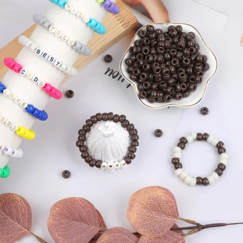 Miniatura 5 de 1000 Cuentas de Poni para Pulsera de 9mm Cuentas de Barril de Plástico Marrón para Collar, Cuentas de Cabello para Trenzas, Llavero, Fabricación