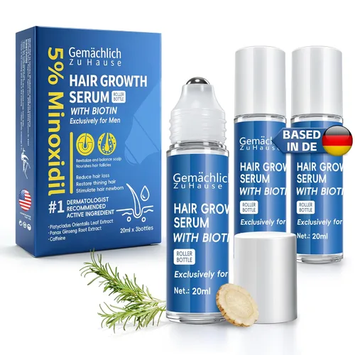 NDC Listed 2026 Actualización 5% Minoxidil para hombres Suero de crecimiento del cabello, cafeína y romero - Sin perfume, de rápida absorción