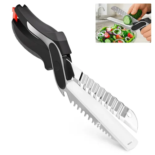 Miniatura 12 de Tijeras de cocina 2 en 1 para alimentos – Cuchillo de tomate de acero inoxidable de 9.5 pulgadas para picar verduras, frutas, queso, carne