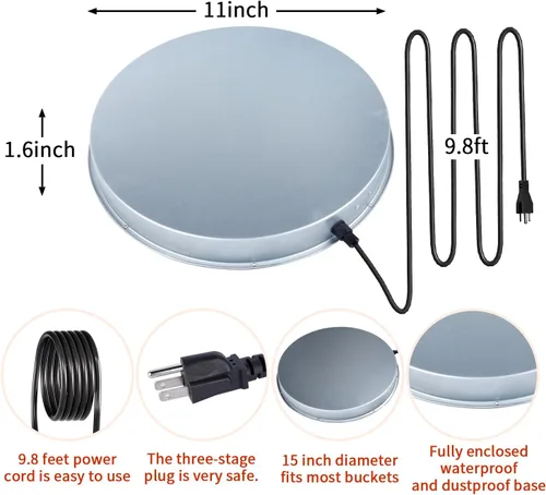 Miniatura 2 de Calentador de agua de pollo para invierno, base de agua para aves de corral calentada de 110 W, con termostato y cable de alimentación de 9.8 pies