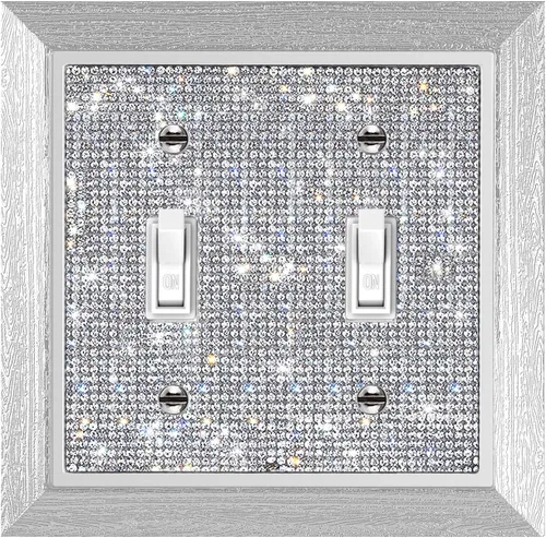 Miniatura 7 de Cubierta de placa de pared de diamantes de imitación plateados brillantes, cubierta de interruptor de luz de palanca doble, cubierta de salida