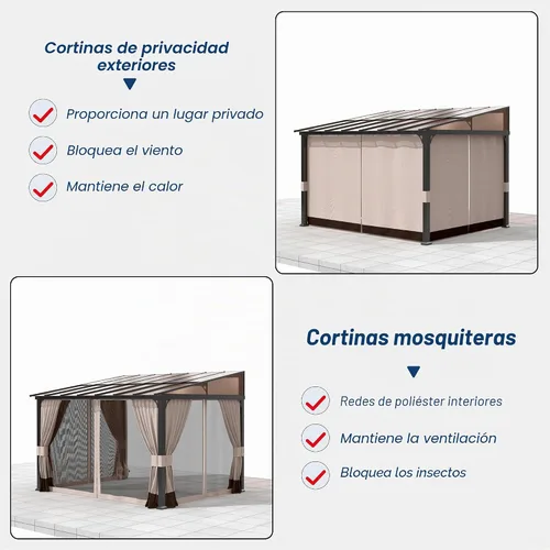 Miniatura 4 de Gotland Gazebo de 10 pies x 12 pies inclinado a la glorieta, gazebo 3 en 1 para exteriores con techo inclinado, kiosco montado en la pared