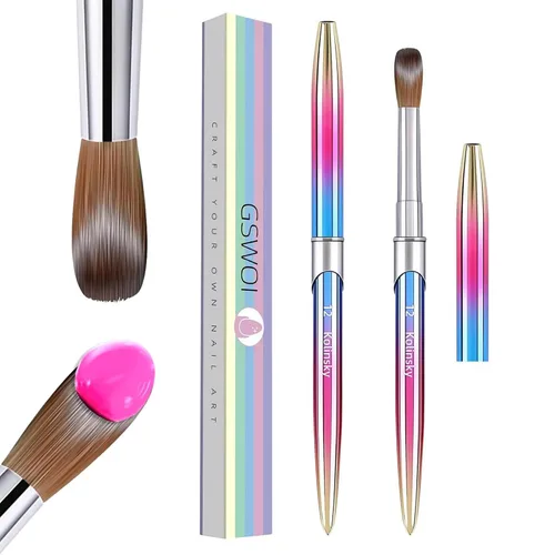 Miniatura 12 de Kolinsky - Brocha de uñas acrílicas 100% tamaño 8, pincel de arte de forma redonda para manicura profesional de uñas (#8, dorado)