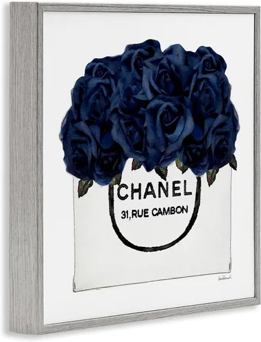 Miniatura 2 de Stupell Industries Elegante bolsa de moda con rosas azul marino en glamour, diseñada por Amanda Greenwood - Arte de pared enmarcado gris, 24 x 24