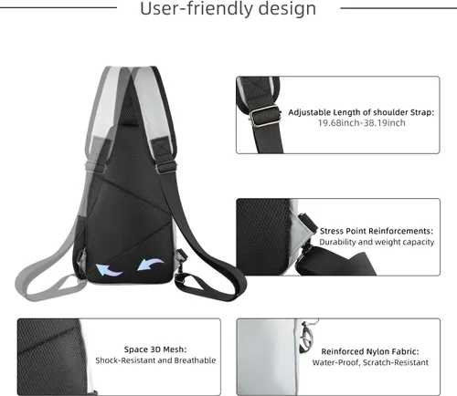 Miniatura 10 de AMJ Bolso bandolera para hombres y mujeres, mochila de hombro casual, mochila de pecho para senderismo y viajes