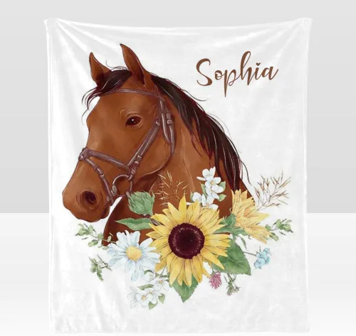 Miniatura 10 de Manta personalizada con texto en inglés «Just a Girl Loves Hors», manta de forro polar suave con nombre para regalos, sofá cama (50 x 60 pulgadas)