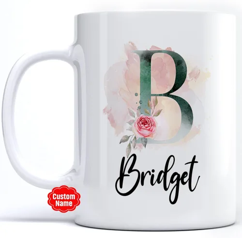 Miniatura 26 de PREZZY Taza personalizada con letra N con inicial, monograma personalizado, taza de café floral, regalos para mujeres, hombres, familiares, amigos
