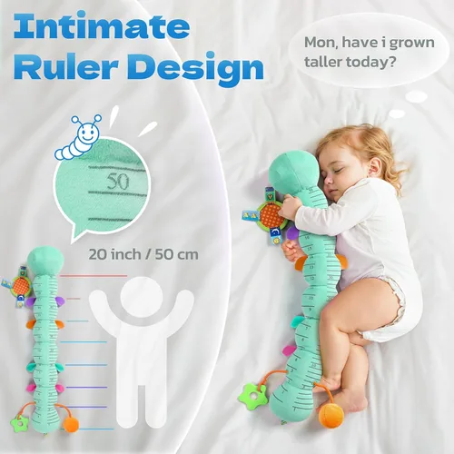 Miniatura 5 de HEMRLY Juguetes Sensoriales para Bebés de 0 a 6 Meses, Oruga Musical de Peluche con Mordedor, Papel Arrerugado, Sonajero, Espejo para Bebé para Azul