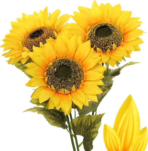 Girasoles artificiales grandes de 9 pulgadas, flores artificiales de tallo largo de 33 pulgadas de alto, girasoles de seda gigantes con tallo,