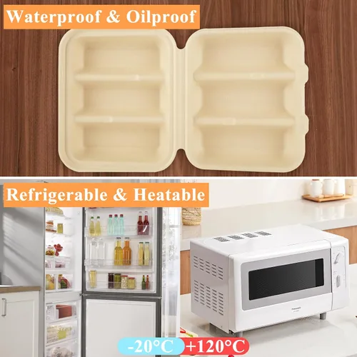Miniatura 5 de JMIATRY 50 soportes desechables para tacos con tapas, platos desechables para tacos con 3 compartimentos, divisores de fibra de pulpa, desechables