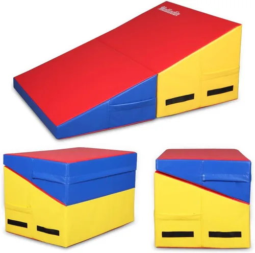 Matladin Alfombrilla de cuña inclinada para gimnasia, plegable, para niños y niñas, entrenamiento en casa Rojo+amarillo+azul