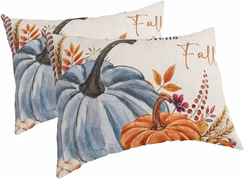 Miniatura 8 de Fundas de almohada de tamaño estándar de Acción de Gracias, 2 paquetes de fundas de almohada suaves decorativas para sofá de cuerpo largo, con Azul