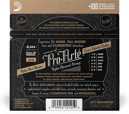 Miniatura 2 de D'Addario Pro Arté Cuerdas de nailon para guitarra clásica, EJ44, tensión extra dura, juego de 6 cuerdas, paquete de 1