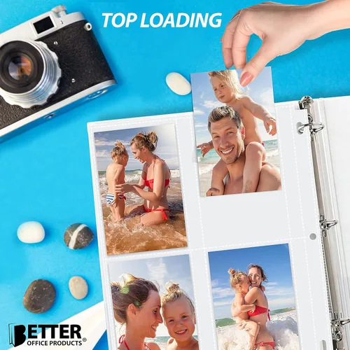 Miniatura 4 de Better Office Products Hojas de repuesto para álbum de fotos, 3.5 x 5 pulgadas, pesadas, de 3 anillos transparentes de diamante, 200 fotos en total
