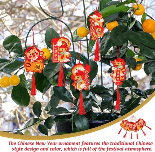 Miniatura 8 de VILLCASE 6 piezas de adornos de año nuevo chino 2024 año del dragón colgante tradicional de la suerte mascota zodiaco borla encanto para festival