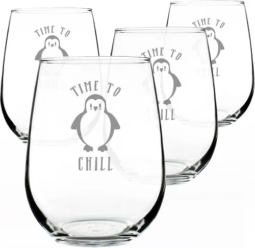 Miniatura 5 de Custom Time to Chill - Personalized Stemless Wine Glass - Funny Penguin Themed Gifts and Decor - Large 17 oz - Customized Wine Glass Gift