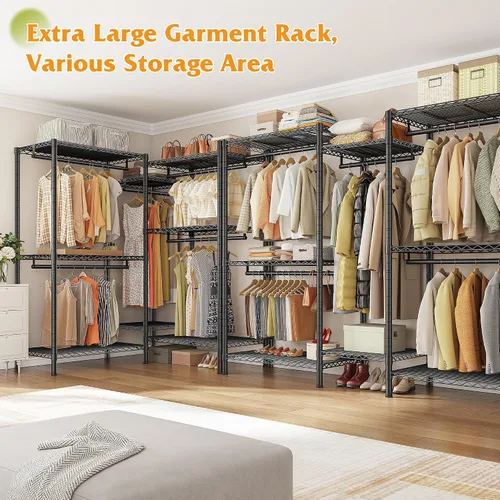Miniatura 3 de Raybee Perchero en forma de L para esquina, percheros para colgar ropa, 900 libras, perchero resistente para ropa, 74.5 pulgadas de ancho x 18 Negro