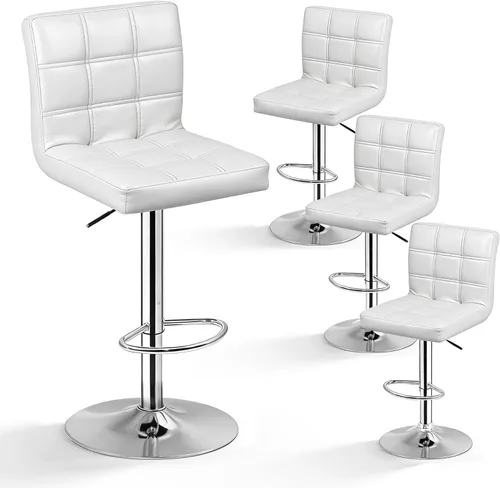 Miniatura 15 de SUPER DEAL Juego de 2 taburetes de bar para cocina, modernos taburetes giratorios de piel sintética ajustable con altura de mostrador con respaldo