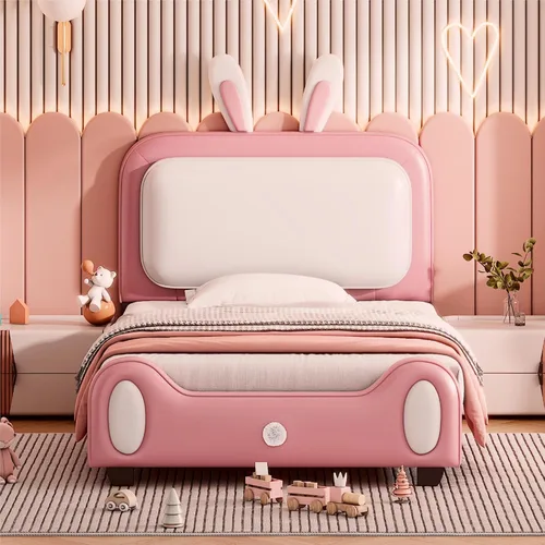 Miniatura 23 de Quarte Sofá cama tapizado de tamaño individual con cabecero clásico en forma de rayas, bonita cama de plataforma para niños y niñas