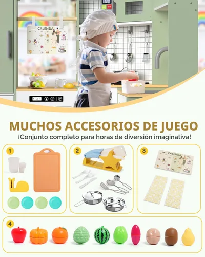 Miniatura 4 de Babytronic Juego de Cocina de Esquina de Madera para Niños con Luces y Sonidos, Juego de Cocina de Simulación con Estufa, Microondas, Máquina