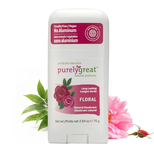 Purelygreat Desodorante natural en barra para mujeres y hombres con aroma floral | Esencial de higiene apta para viajes | Desodorante limpio sin