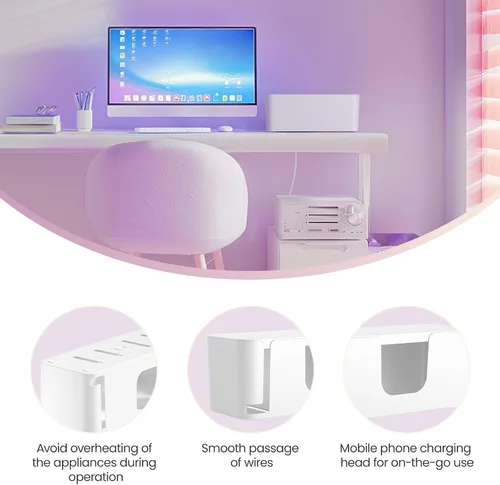 Miniatura 5 de Delamu Paquete de 2 cajas de gestión de cables, elegante caja de cables con organizador de cables para escritorio, caja ocultadora de tira de Blanco