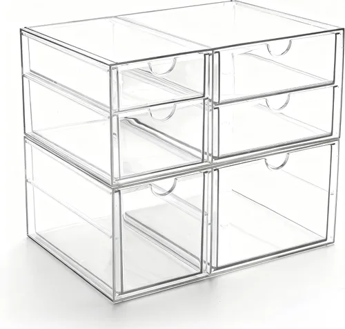 Miniatura 9 de Prsildan - Organizador de cajones acrílico para maquillaje con 3 cajones, almacenamiento transparente apilable para biberones, manualidades, joyas