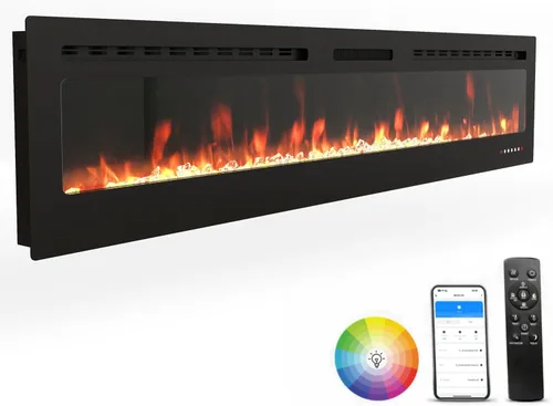 Miniatura 10 de Chimenea eléctrica de 60 pulgadas montada en la pared y empotrada con control remoto, inserciones de chimenea de pared ultrafinas de 750 W/1500 W