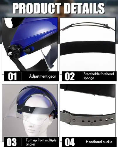 Miniatura 3 de Tellegloww Paquete de 4 protectores faciales de seguridad para moler y cortar, máscara facial resistente a los impactos para trabajo química Azul