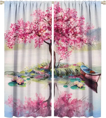 Miniatura 9 de Cortinas opacas con diseño floral de galaxia azul abstracta para dormitorio, cortinas de ventana de teñido anudado con diseño de flor de cerezo
