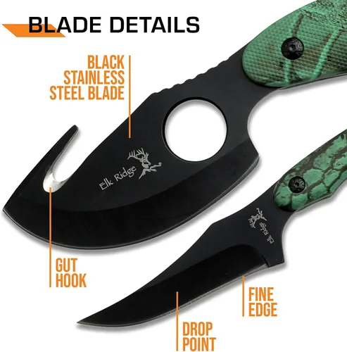 Miniatura 5 de Elk Ridge set de 2 cuchillos de caza con borde recto 17.8 cm Camuflaje