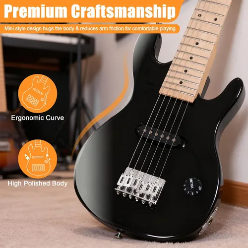 Miniatura 4 de ZENY Guitarra eléctrica para niños de 30 pulgadas con amplificador de 5 W, bolso de concierto, correa, cable, cuerdas y púas, kit de accesorios Negro
