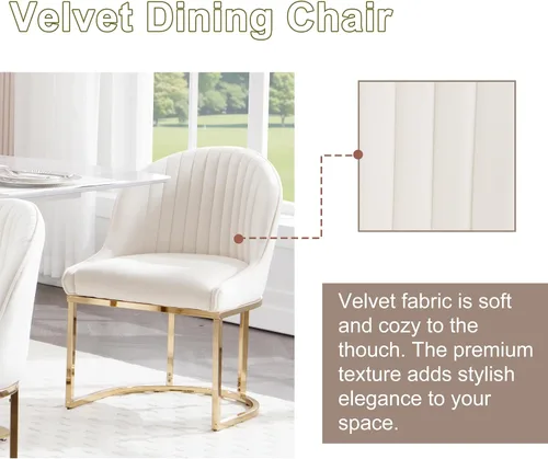 Miniatura 4 de Juego de 2 sillas de comedor de terciopelo, sillas de comedor tapizadas con patas de metal dorado, sillas auxiliares modernas para cocina, sillas