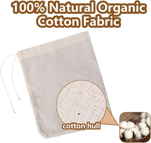Miniatura 5 de 30 piezas de bolsas de especias de algodón natural para cocinar: 4x6, 6x8 Filtros de té reutilizables con cordón, ideales para colar sopas, bolsitas