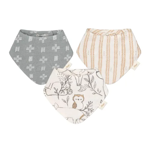 Crane Baby Juego de baberos de muselina suave, ajustable y absorbente, estilo bandana para niños y niñas, animales del bosque, 3 piezas, 18.5 x 9
